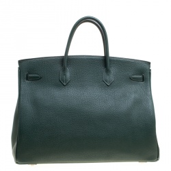 Hermes Vert Fonce Fjord Leather Palladium Hardware Birkin 40 Bag