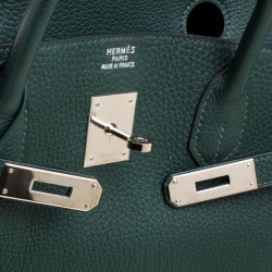 Hermes Vert Fonce Fjord Leather Palladium Hardware Birkin 40 Bag