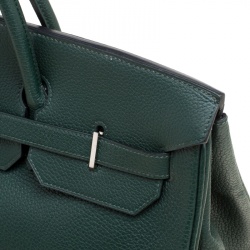 Hermes Vert Fonce Fjord Leather Palladium Hardware Birkin 40 Bag