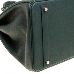 Hermes Vert Fonce Fjord Leather Palladium Hardware Birkin 40 Bag
