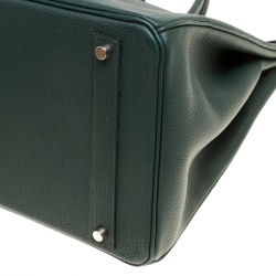 Hermes Vert Fonce Fjord Leather Palladium Hardware Birkin 40 Bag