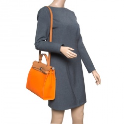 Pre Owned Hermes Brown/Capucines Leather and Fabric Herbag Zip 31 Bag