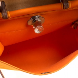 Pre Owned Hermes Brown/Capucines Leather and Fabric Herbag Zip 31 Bag
