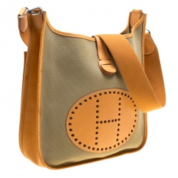 Pre Owned Hermes Green/Brown Canvas and Leather Evelyne II GM Bag