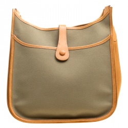 Pre Owned Hermes Green/Brown Canvas and Leather Evelyne II GM Bag