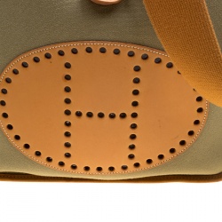 Pre Owned Hermes Green/Brown Canvas and Leather Evelyne II GM Bag