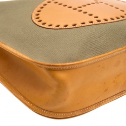 Pre Owned Hermes Green/Brown Canvas and Leather Evelyne II GM Bag
