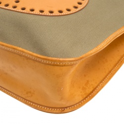 Pre Owned Hermes Green/Brown Canvas and Leather Evelyne II GM Bag
