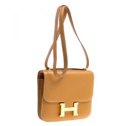 Pre Owned Hermes Caramel Chevre de Coromandel Leather Mini Gold Hardware Constance Bag