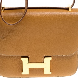 Pre Owned Hermes Caramel Chevre de Coromandel Leather Mini Gold Hardware Constance Bag