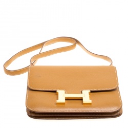 Pre Owned Hermes Caramel Chevre de Coromandel Leather Mini Gold Hardware Constance Bag