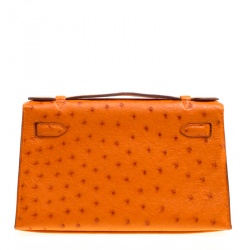 Hermes Capucine Ostrich Gold Hardware Kelly Pochette