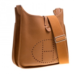 Pre Owned Hermes Gold Togo Leather Evelyne III PM Bag