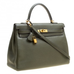 Pre Owned Hermes Olive Green Togo Leather Gold Hardware Kelly Retourne 35 Bag