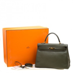 Pre Owned Hermes Olive Green Togo Leather Gold Hardware Kelly Retourne 35 Bag