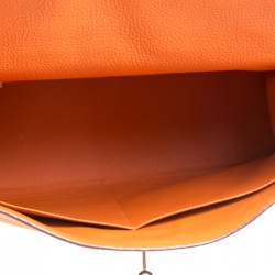 Pre Owned Hermes Orange Togo Leather Palladium Hardware Kelly Retourne 35 Bag