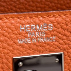 Pre Owned Hermes Orange Togo Leather Palladium Hardware Kelly Retourne 35 Bag