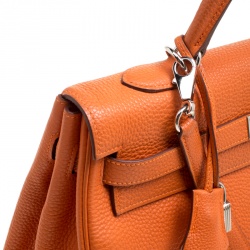 Pre Owned Hermes Orange Togo Leather Palladium Hardware Kelly Retourne 35 Bag
