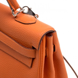 Pre Owned Hermes Orange Togo Leather Palladium Hardware Kelly Retourne 35 Bag