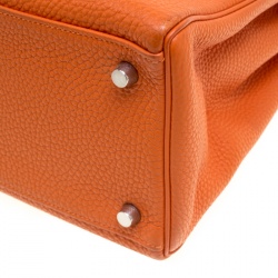 Pre Owned Hermes Orange Togo Leather Palladium Hardware Kelly Retourne 35 Bag