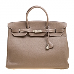 Hermes Etoupe Taurillon Clemence Leather Palladium Hardware Birkin 40 Bag