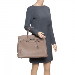 Hermes Etoupe Taurillon Clemence Leather Palladium Hardware Birkin 40 Bag