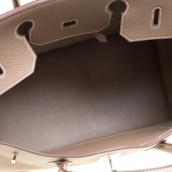 Hermes Etoupe Taurillon Clemence Leather Palladium Hardware Birkin 40 Bag