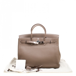 Hermes Etoupe Taurillon Clemence Leather Palladium Hardware Birkin 40 Bag