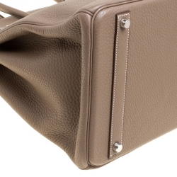 Hermes Etoupe Taurillon Clemence Leather Palladium Hardware Birkin 40 Bag