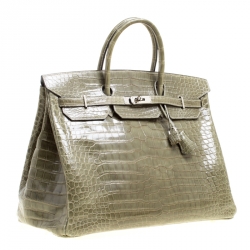 Pre Owned Hermes Olive Green Porosus Crocodile Palladium Hardware Birkin 40 Bag