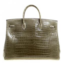 Pre Owned Hermes Olive Green Porosus Crocodile Palladium Hardware Birkin 40 Bag