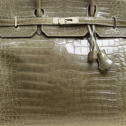 Pre Owned Hermes Olive Green Porosus Crocodile Palladium Hardware Birkin 40 Bag