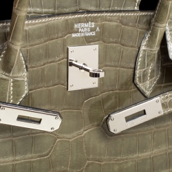 Pre Owned Hermes Olive Green Porosus Crocodile Palladium Hardware Birkin 40 Bag
