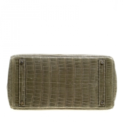 Pre Owned Hermes Olive Green Porosus Crocodile Palladium Hardware Birkin 40 Bag