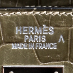 Pre Owned Hermes Olive Green Porosus Crocodile Palladium Hardware Birkin 40 Bag
