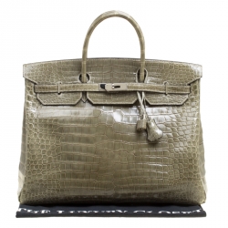 Pre Owned Hermes Olive Green Porosus Crocodile Palladium Hardware Birkin 40 Bag
