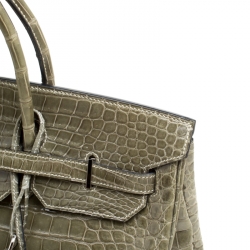 Pre Owned Hermes Olive Green Porosus Crocodile Palladium Hardware Birkin 40 Bag