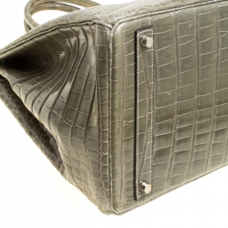 Pre Owned Hermes Olive Green Porosus Crocodile Palladium Hardware Birkin 40 Bag