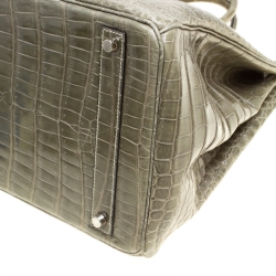 Pre Owned Hermes Olive Green Porosus Crocodile Palladium Hardware Birkin 40 Bag