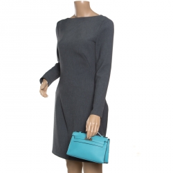 Pre Owned Hermes Teal Blue Swift Leather Palladium Hardware Kelly Pochette