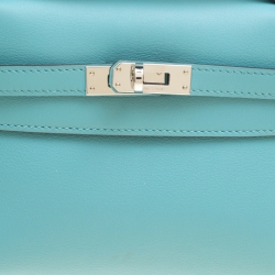 Pre Owned Hermes Teal Blue Swift Leather Palladium Hardware Kelly Pochette