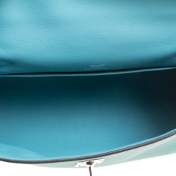 Pre Owned Hermes Teal Blue Swift Leather Palladium Hardware Kelly Pochette