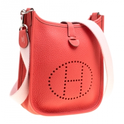 Pre Owned Hermes Rouge Moyen Togo Leather Evelyne TPM Bag