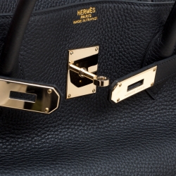 Pre Owned Hermes Black Clemence Leather Gold Hardware Birkin 50 Bag