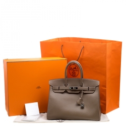 Hermes Taupe Epsom Leather Palladium Hardware Birkin 35 Bag
