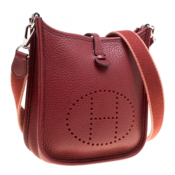 Pre Owned Hermes Bordeaux Clemence Leather Evelyne TPM Bag