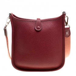 Pre Owned Hermes Bordeaux Clemence Leather Evelyne TPM Bag