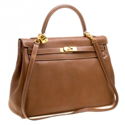 Pre Owned Hermes Gold Chevre de Coromandel Leather Gold Hardware Kelly Retourne 35 Bag