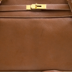 Pre Owned Hermes Gold Chevre de Coromandel Leather Gold Hardware Kelly Retourne 35 Bag