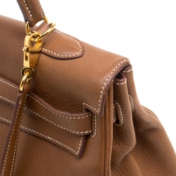 Pre Owned Hermes Gold Chevre de Coromandel Leather Gold Hardware Kelly Retourne 35 Bag
